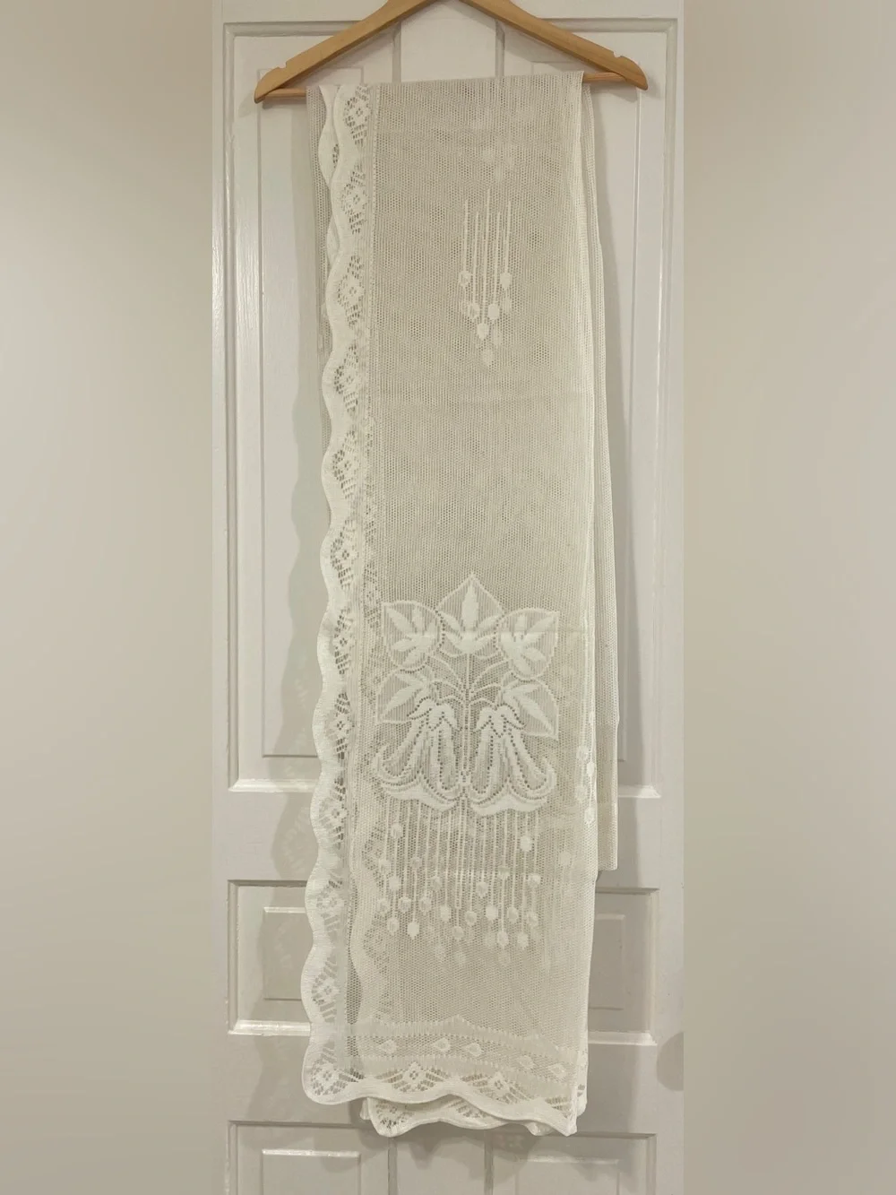 Delicate Antique White Lace Curtain Panel (3 available) with Floral Embroidery